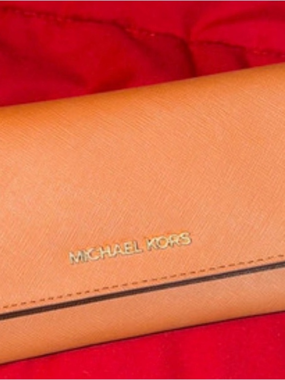Michael Kors Orange Saffiano Leather Continental Wallet with Gold Logo